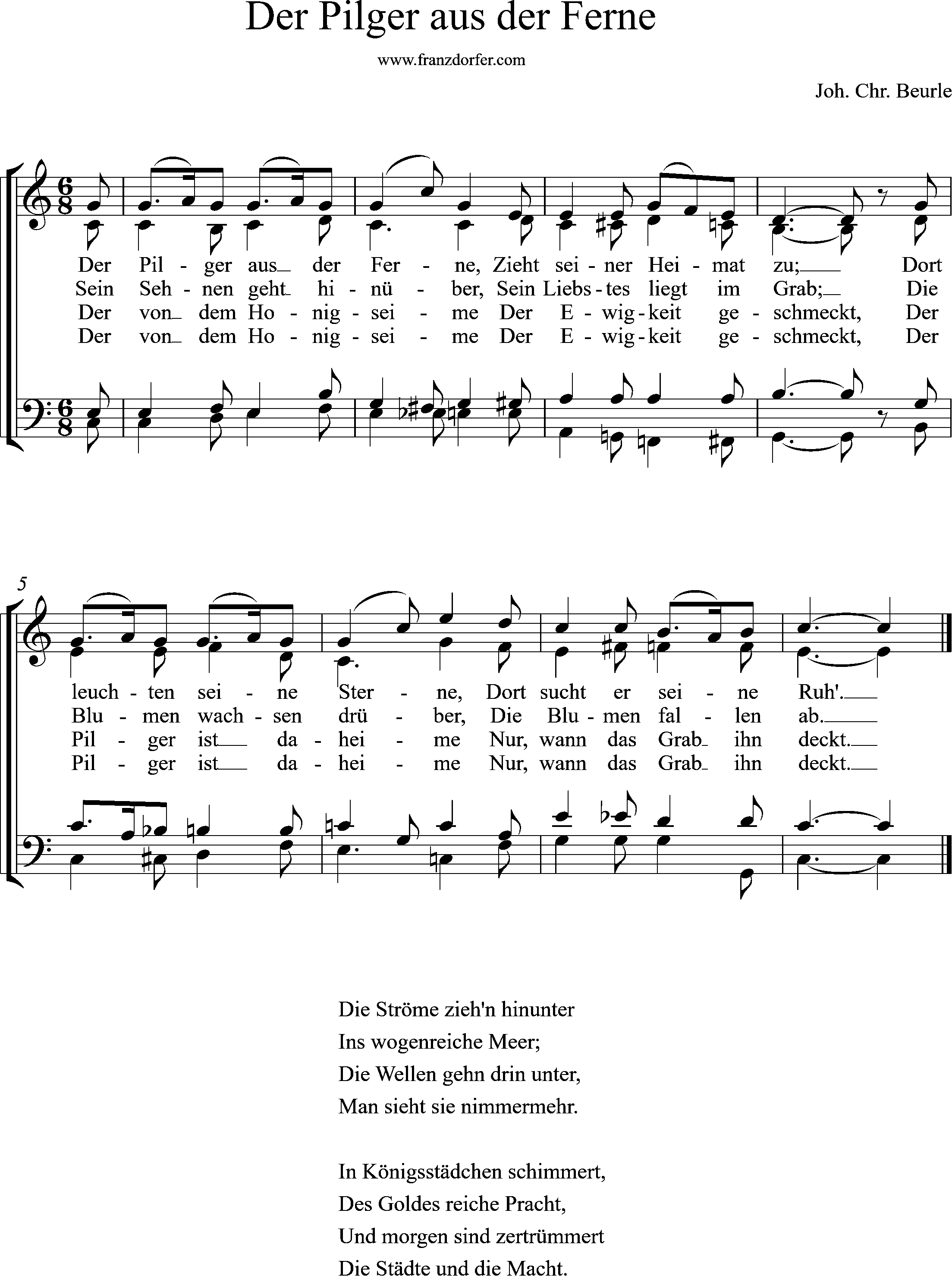 Chor-, Orgelnoten, C-Dur, Der Pilger aus der Ferne